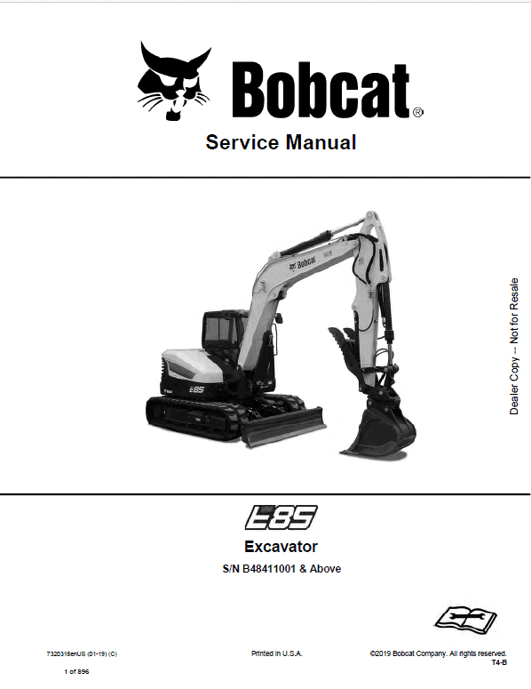 Bobcat E85 Excavator Repair Service Manual