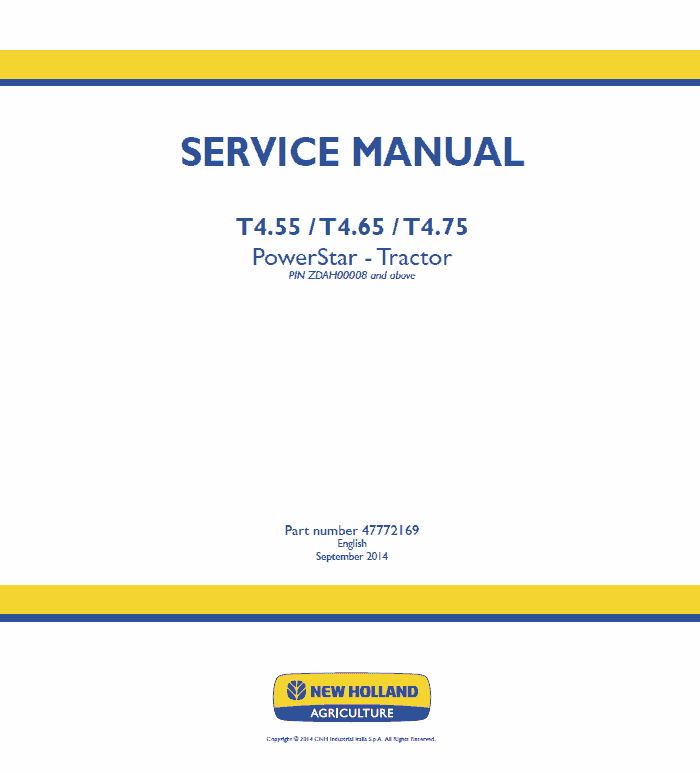 New Holland T4.55, T4.65, T4.75 Tractor Service Manual Workshop Guide