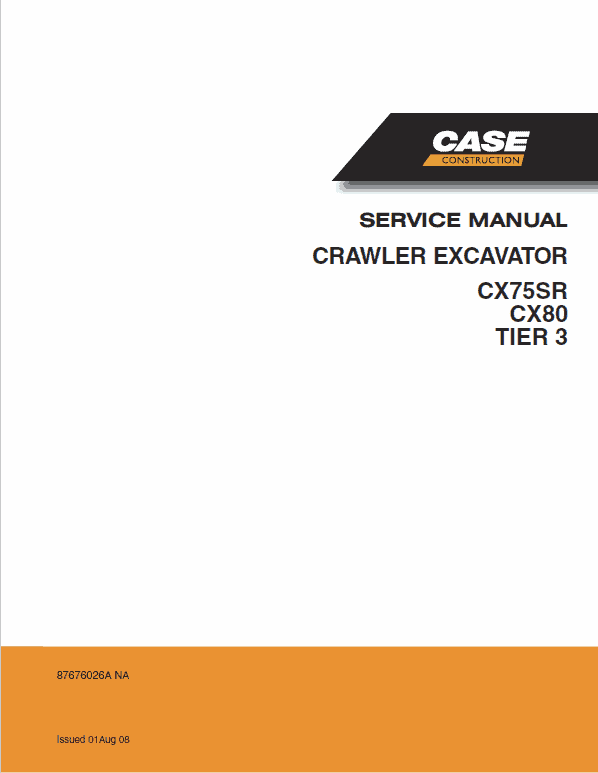 Case CX75SR and CX80 Excavator Service Manual Workshop Guide