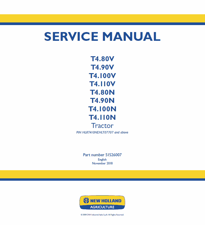 New Holland T4.80N, T4.90N, T4.100N, T4.110N Tractor Service Manual Workshop Guide