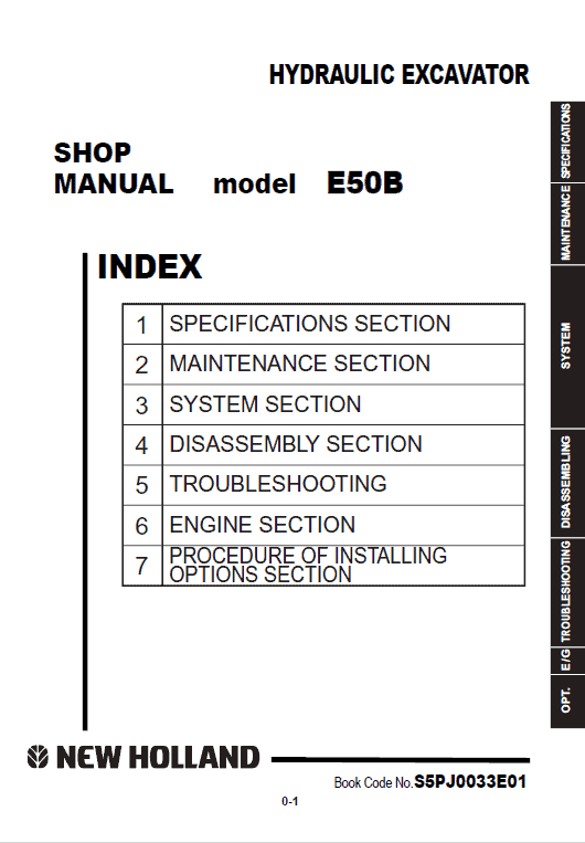 New Holland E50B Hydraulic Excavator Service Manual Workshop Guide