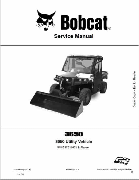 Bobcat 3650 Toolcat Utility Vehicle Service Repair Manual