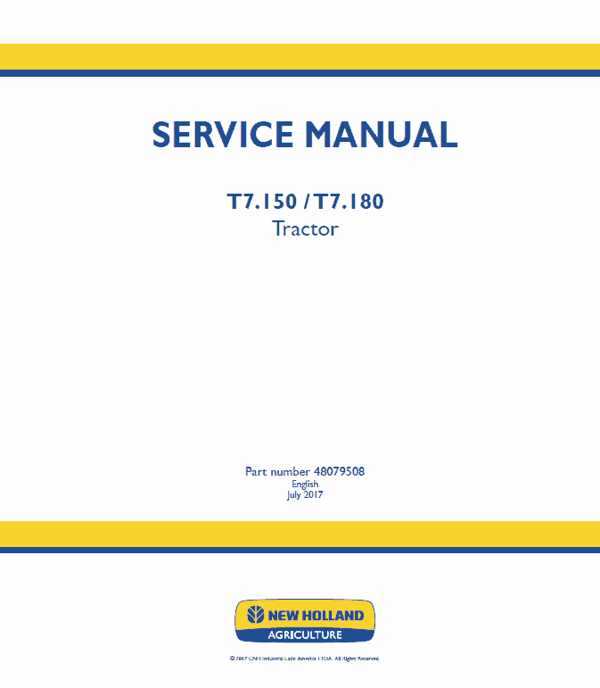 New Holland T7.140, T7.150, T7.165, T7.180 Tractor Service Manual Workshop Guide