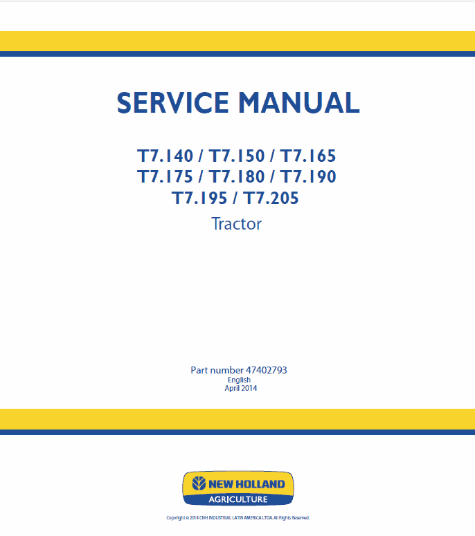 New Holland T7.195, T7.205 Tractor Service Manual Workshop Guide