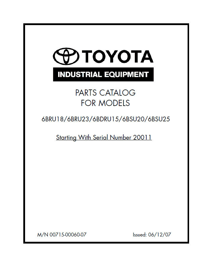 Toyota 6BRU18, 6BRU23, 6BDRU15, 6BSU20, 6BSU25 Electric Forklift Repair Manual
