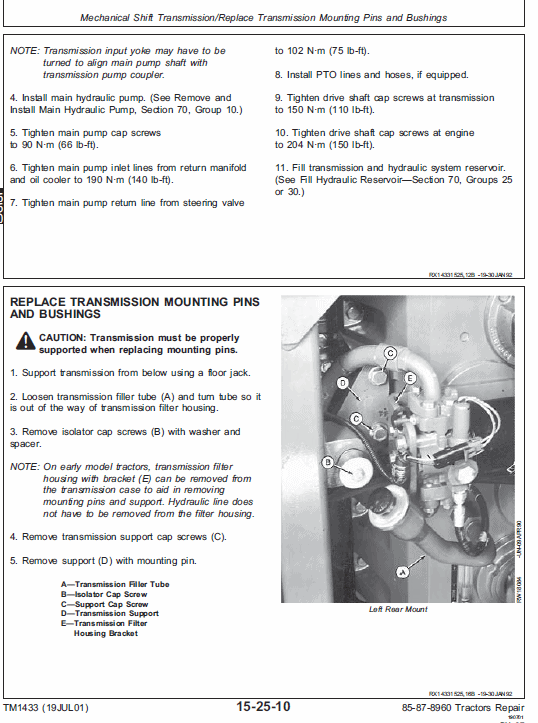 John Deere 8560, 8760, 8960 Tractor Technical Manual (TM1433) Workshop Guide