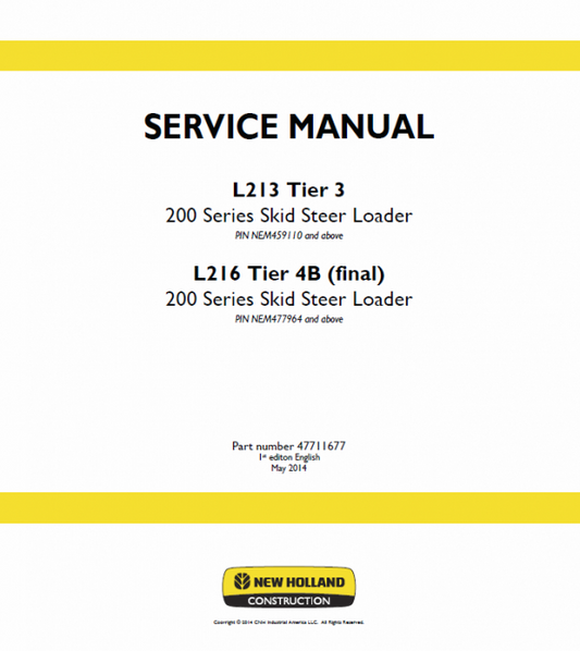 New Holland L213, L215, L216 SkidSteer Loader Service Manual Workshop Guide