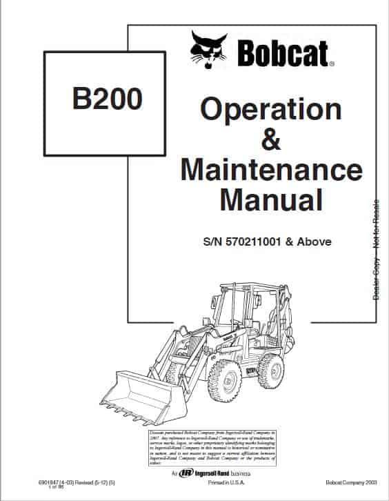 Bobcat B200 Loader Service Repair Manual