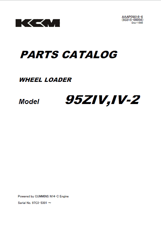 Kawasaki 95ZIV Wheel Loader Repair Service Manual