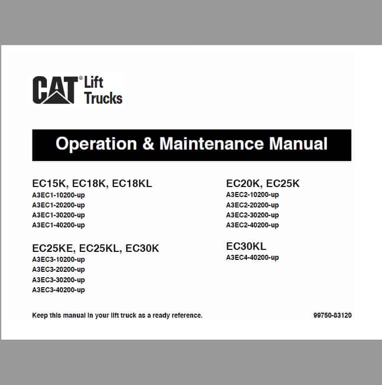 CAT EC25K, EC25KE, EC25KL, EC30K, EC30KL Forklift Lift Truck Service Manual