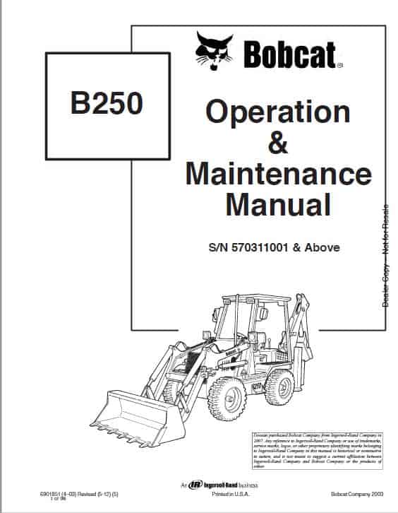 Bobcat B250 Loader Service Repair Manual