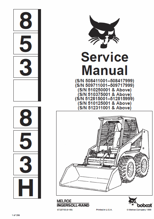 Bobcat 853 and 853H Skid-Steer Loader Service Manual Workshop Guide