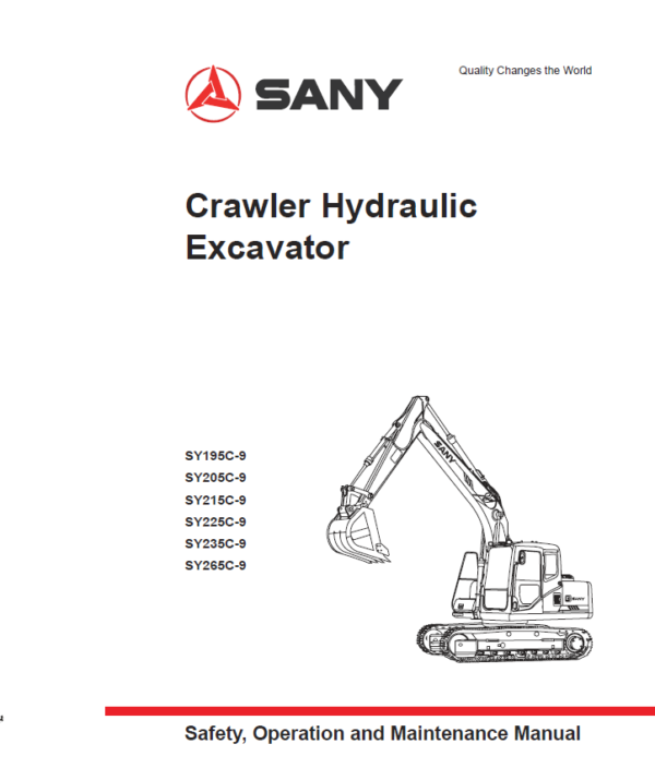Sany SY265C-9 Hydraulic Excavator Repair Service Manual