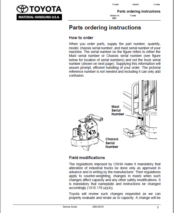 Toyota 6BWS10, 6BWS13 Electric Walkie Adjustable Straddle Stacker Repair Manual