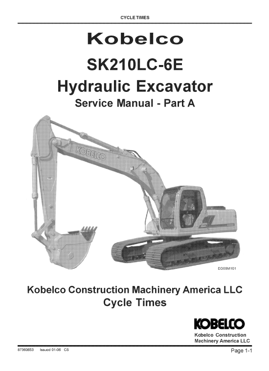Kobelco SK210LC-6E Excavator Service Manual Workshop Guide