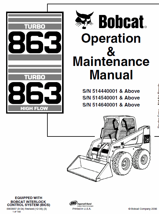 Bobcat 863 and 863H Skid-Steer Loader Service Manual Workshop Guide