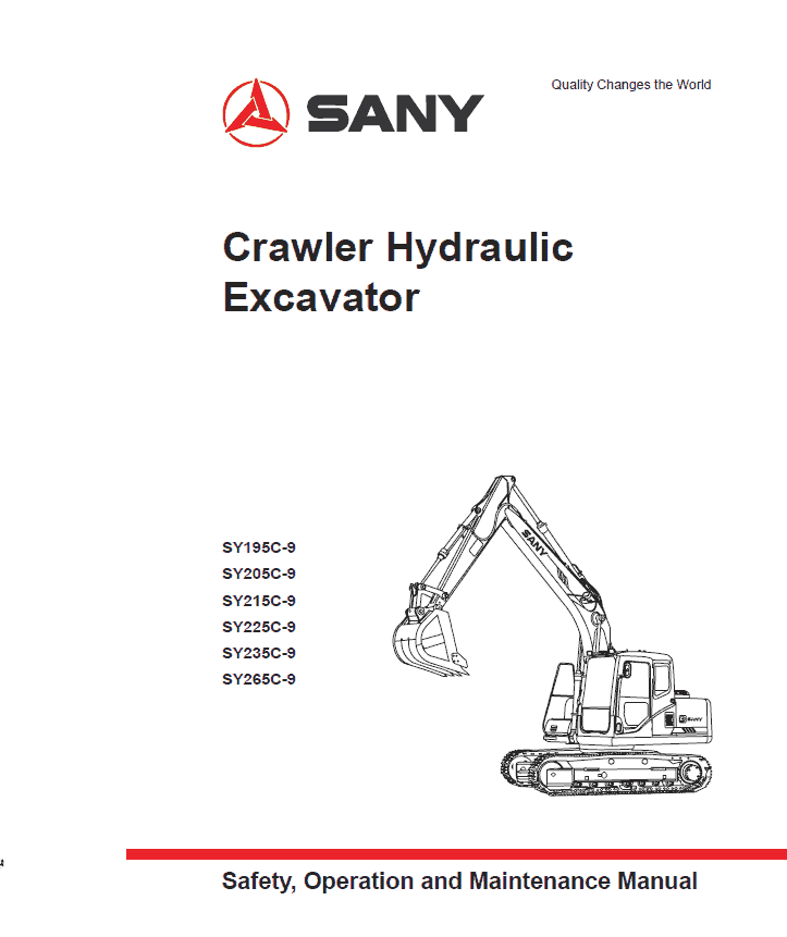 Sany SY265C-9 Hydraulic Excavator Repair Service Manual