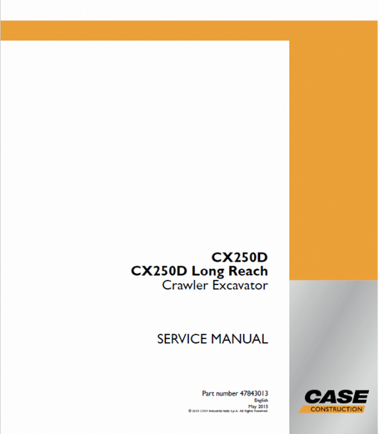 Case CX250D Crawler Excavator Service Manual Workshop Guide