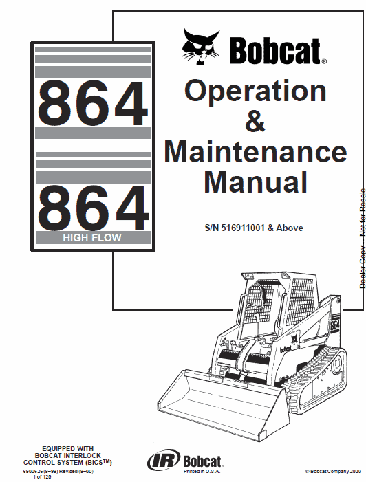 Bobcat 864 and 864H Skid-Steer Loader Service Manual Workshop Guide