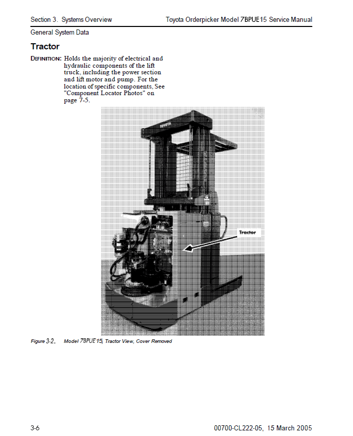 Toyota 7BPUE15 Order Picker Repair Service Manual