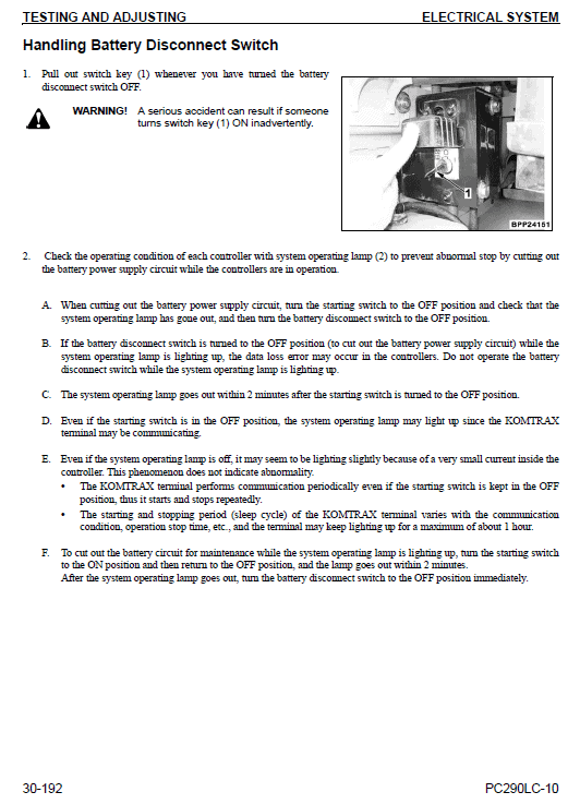 Komatsu PC290LC-10 Excavator Service Manual Workshop Guide