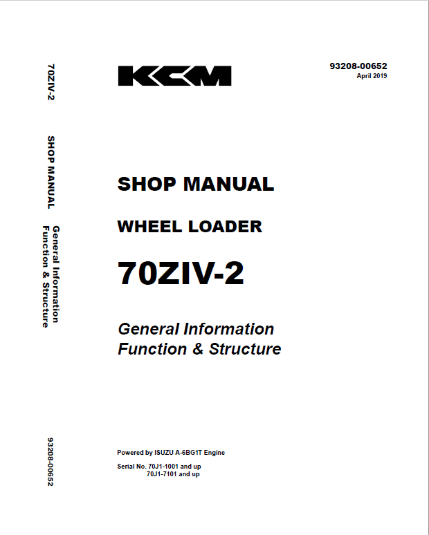 Kawasaki 70ZIV-2 Wheel Loader Repair Service Manual
