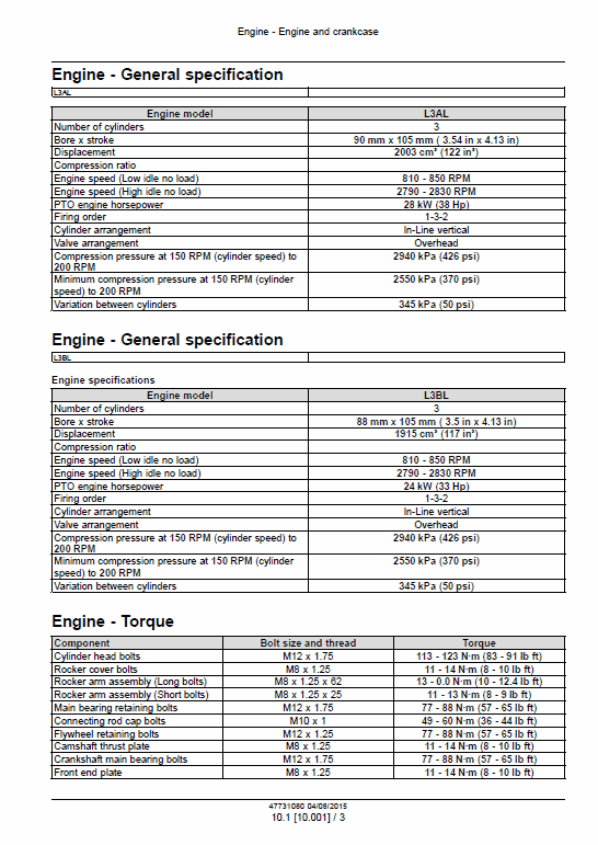 CNH L3AL, L3BL Tier 3 Engine Service Manual Workshop Guide