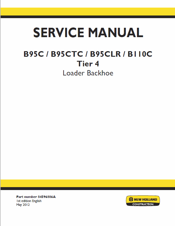 New Holland B95C, B95C TC, B95C LR Backhoe Loader Service Manual Workshop Guide