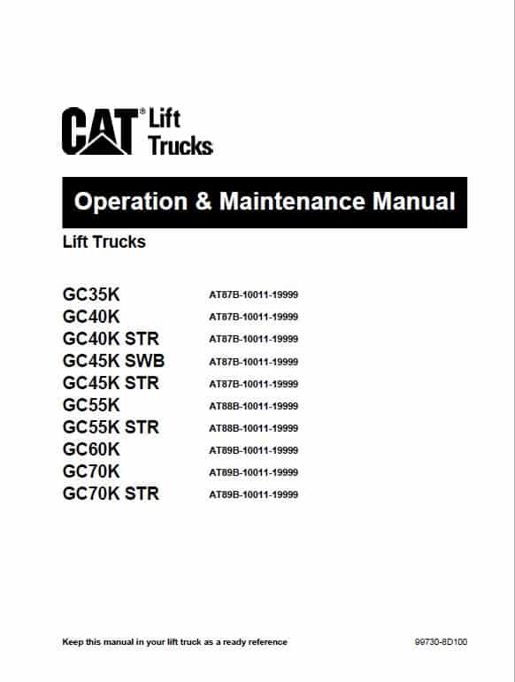 CAT GC55K, GC55K STR, GC60K, GC70K, GC70K STR Lift Truck Service Manual