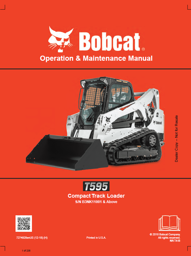 Bobcat T595 Compact Track Loader Service Repair Manual Workshop Guide