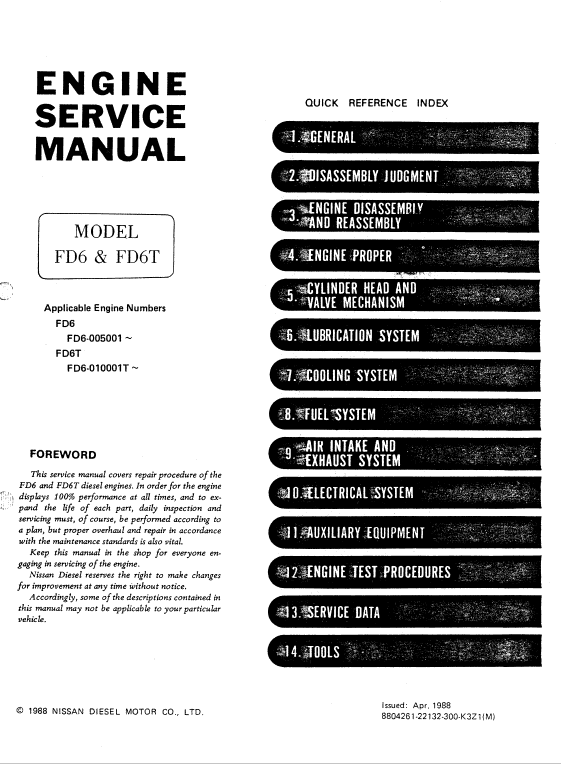 Nissan FD6, FD6T Engine Workshop Service Manual Workshop Guide