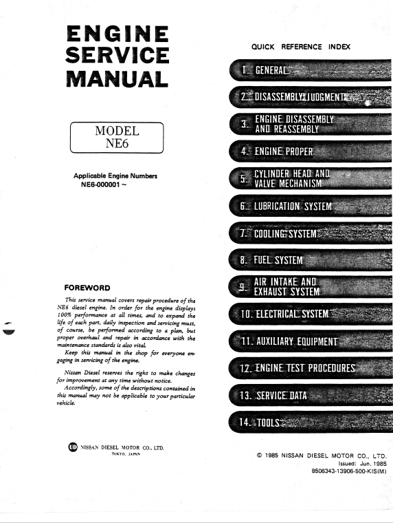 Nissan NE6T model LK600A Engine Workshop Service Manual Workshop Guide