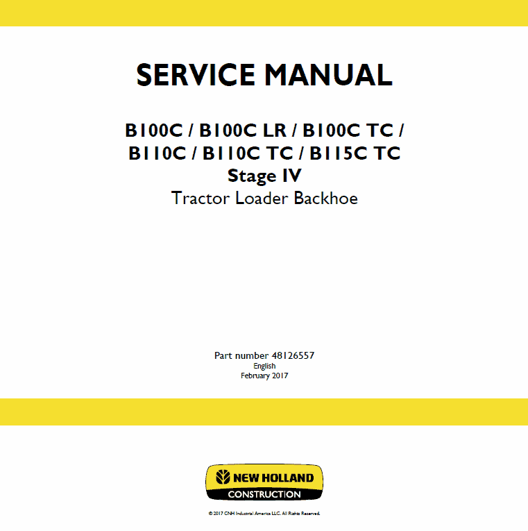 New Holland B100C, B100C LR, B100C TC Backhoe Loader Service Manual Workshop Guide
