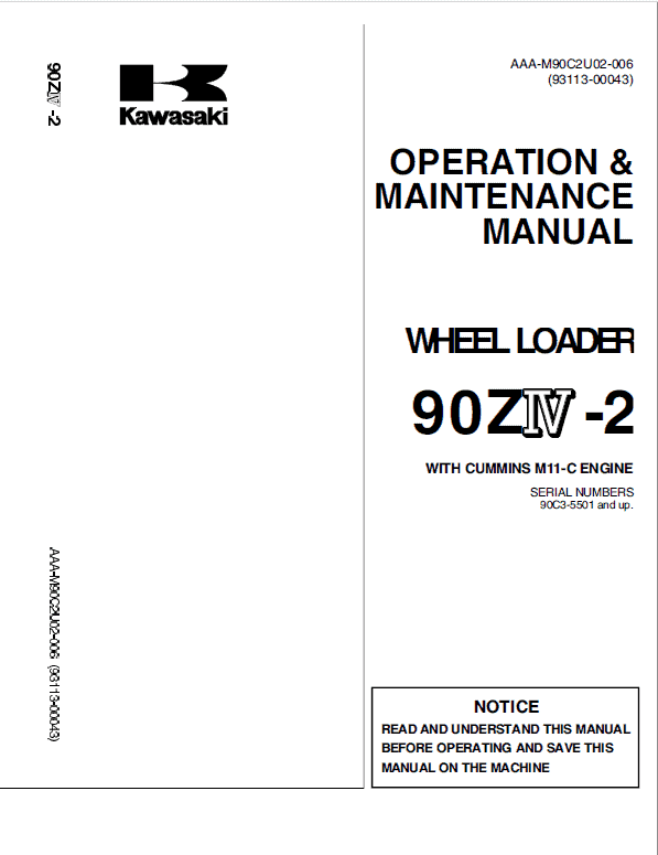 Kawasaki 90ZIV-2 Wheel Loader Repair Service Manual