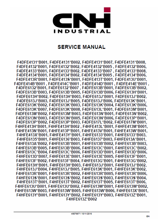 NEF Tier 4B Final and Stage IV Engine Service Manual Workshop Guide