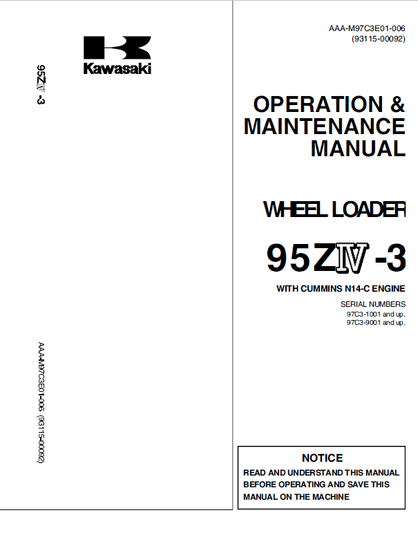 Kawasaki 95ZIV-3 Wheel Loader Repair Service Manual