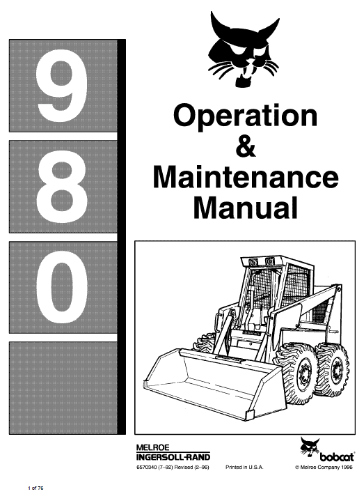 Bobcat 980 Skid-Steer Loader Service Manual Workshop Guide