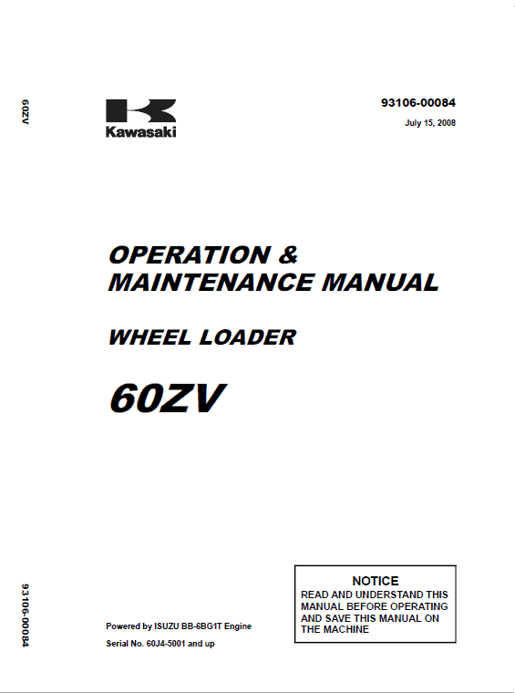 Kawasaki 60ZV Wheel Loader Repair Service Manual