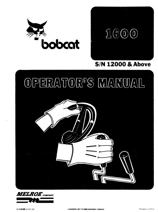 Bobcat 1600 Loader Service Manual Workshop Guide