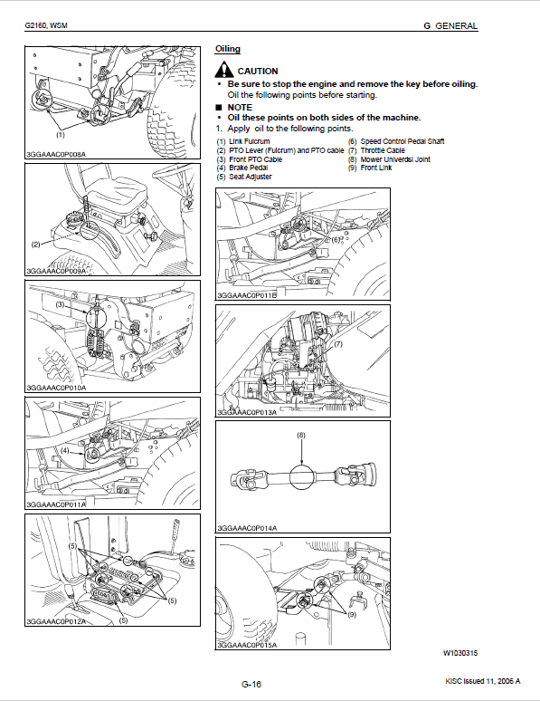 Kubota G2160, G2160-R48S, G2460G Mower Workshop Service Manual