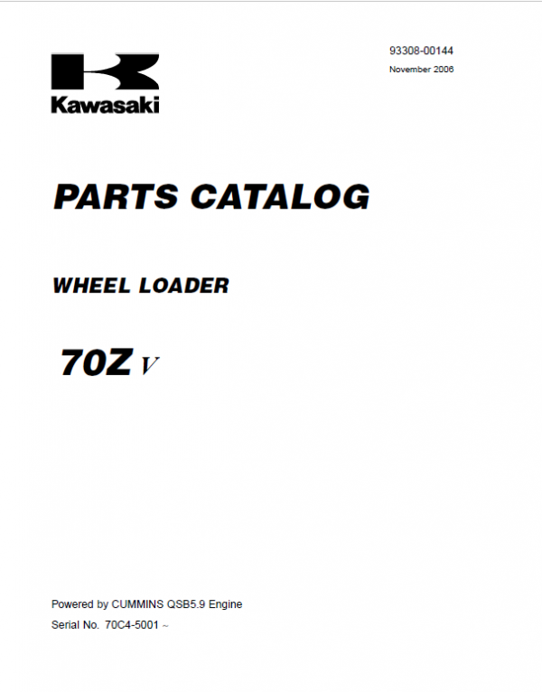Kawasaki 70ZV Wheel Loader Repair Service Manual