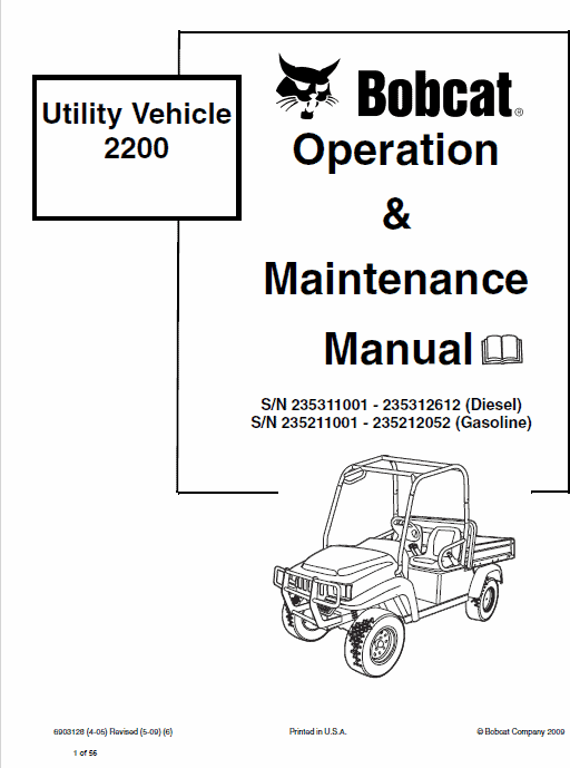 Bobcat 2200, 2200S, 2300 (G Series & D Series) Utility Vehicle Service Manual Workshop Guide