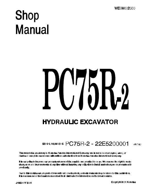 Komatsu PC75R-2 Excavator Service Manual Workshop Guide