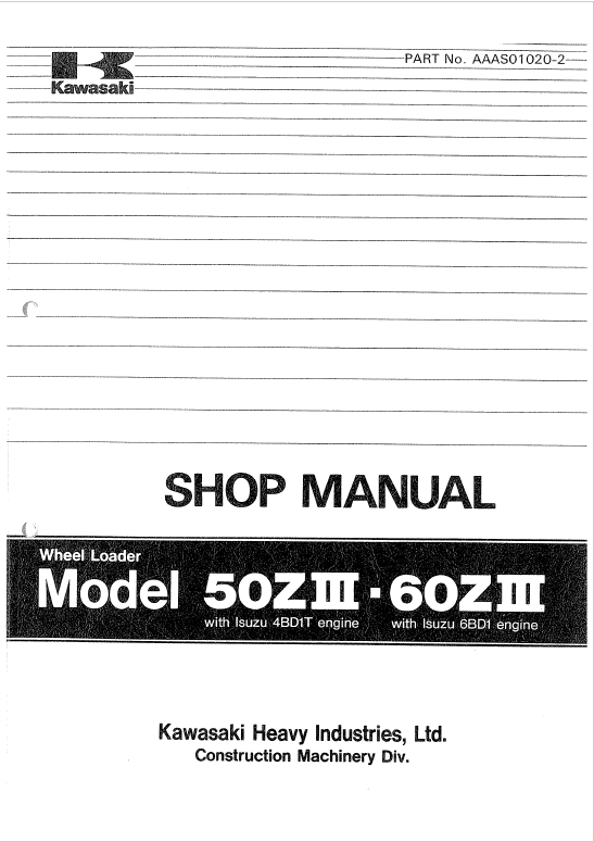 Kawasaki 60ZIII Wheel Loader Service Manual