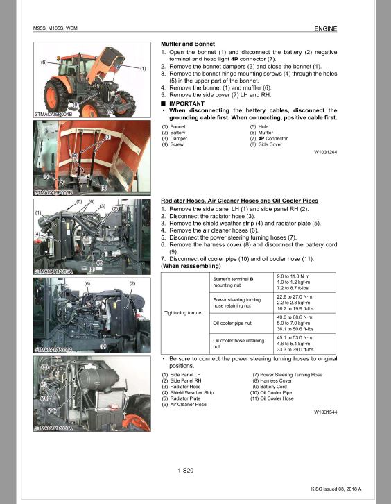 Kubota M95S, M105S Tractor Workshop Service Repair Manual