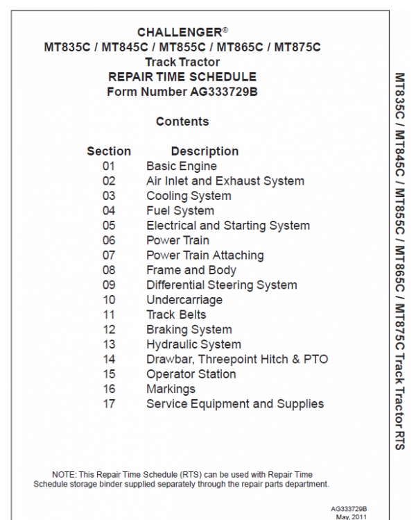 Challenger MT835C, MT845C, MT855C, MT865C, MT875C Tractor Service Manual Workshop Guide
