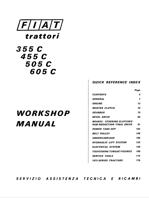 Fiat 355C, 455C, 505C, 605C Crawler Tractor Service Manual Workshop Guide