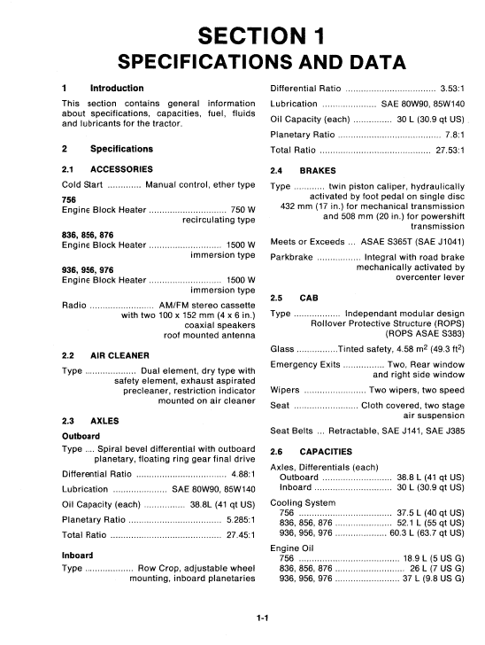 Ford Versatile 936, 956, 976 Tractor Service Manual Workshop Guide