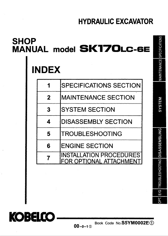 Kobelco SK170-6E and SK170LC-6E Excavator Service Manual Workshop Guide