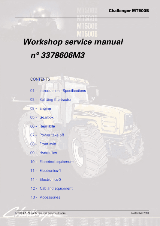 Challenger MT565B, MT575B, MT585B, MT595B Tractor Workshop Manual Workshop Guide